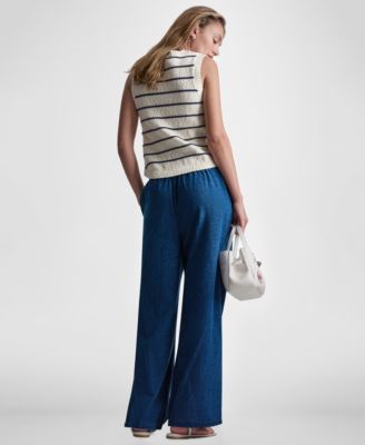 Petite Sleeveless Crewneck Striped Sweater