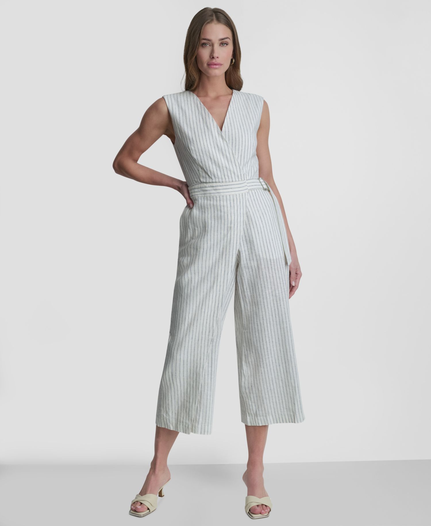 Women's Striped Sleeveless Wrap Jumpsuit