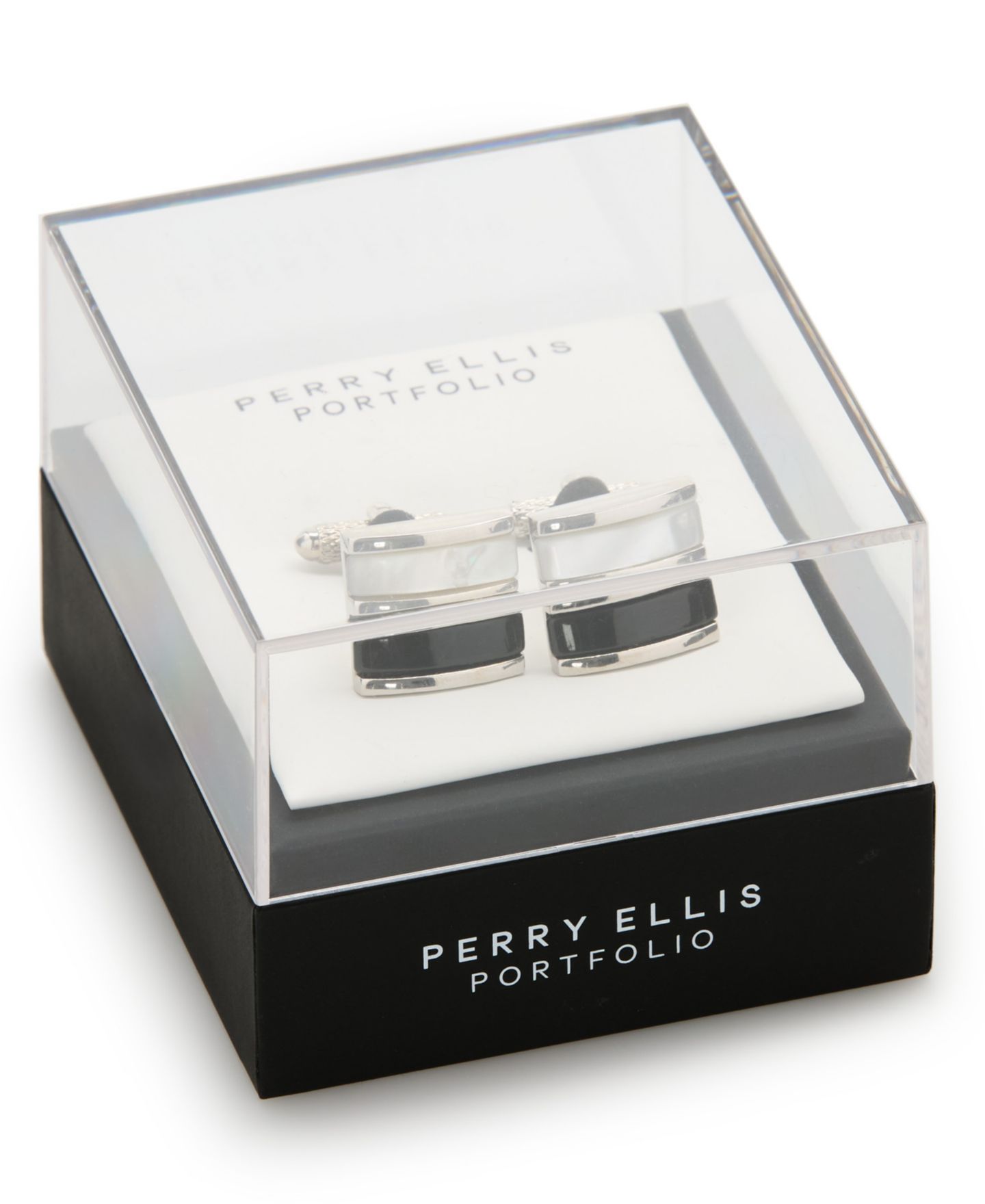 Мужские запонки Perry Ellis Portfolio Genuine Shell Obsidian Square Cufflinks, цвет: Чёрный — фото 4