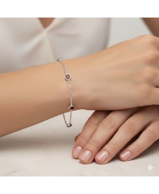Sterling Silver, Round Bezel-Set Gemstone By The Yard Birthstone Bracelet