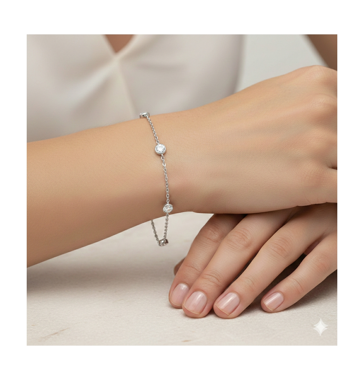 Simona Sterling Silver, Round Bezel-Set Gemstone By The Yard Birthstone Bracelet