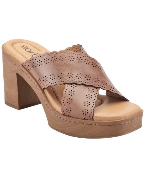 Женские сандалии Earth Qamra Leather Criss-Cross Platform Block Heel, цвет: Коричневый кожаный