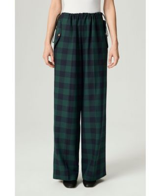 Women's Emerald Check Drawstring Wide-Leg Pants