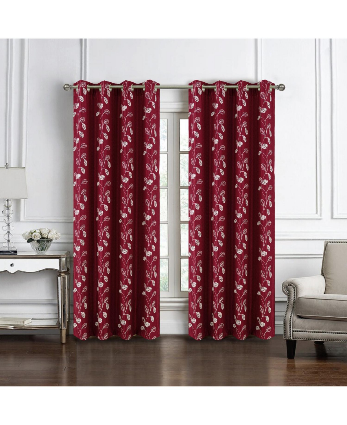 Rt Designers Collection 100% Polyester 140 Gsm Reed Embroidered Grommet Curtain Panel