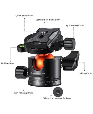 KandF Concept BH-36L 36mm Aluminum Alloy Panoramic Tripod Ball Head with Quick Release Plate