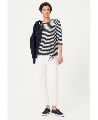 Women's Striped with Sequin Floral Embellishment T-Shirt