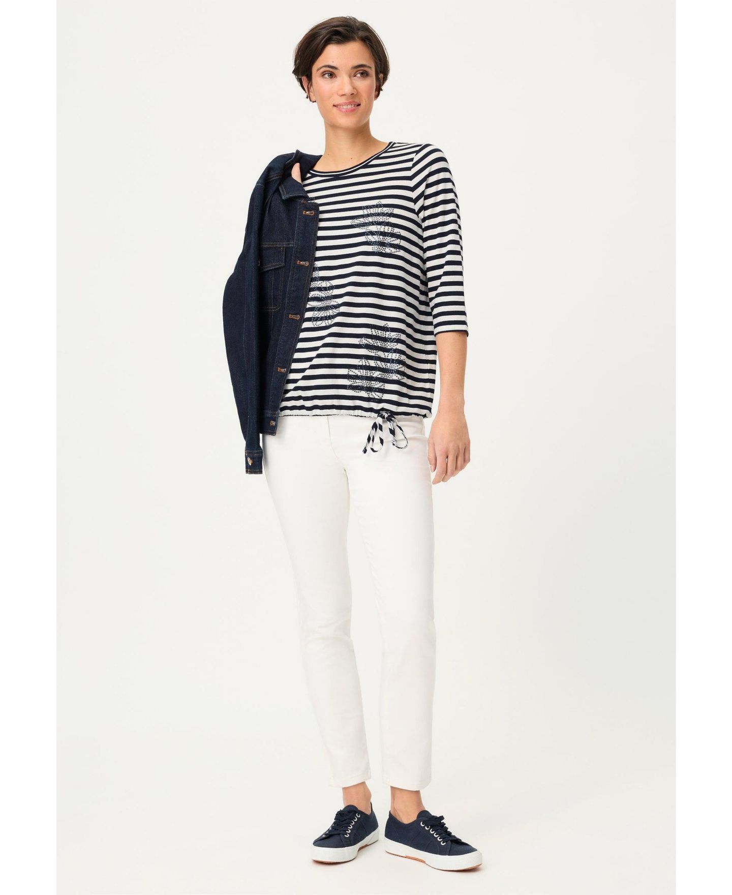 Женская футболка Olsen Striped with Sequin Floral Embellishment, цвет: Чернильный синий — фото 5