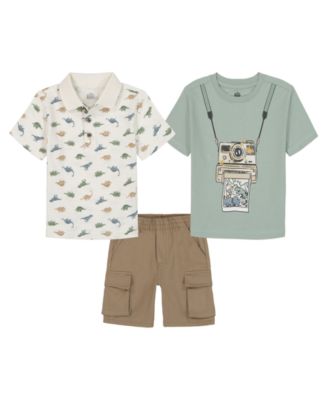 Boys' Toddler 2T-5T Printed Polo, Camera T-Shirt and Twill Cargo Shorts 3-Piece Set