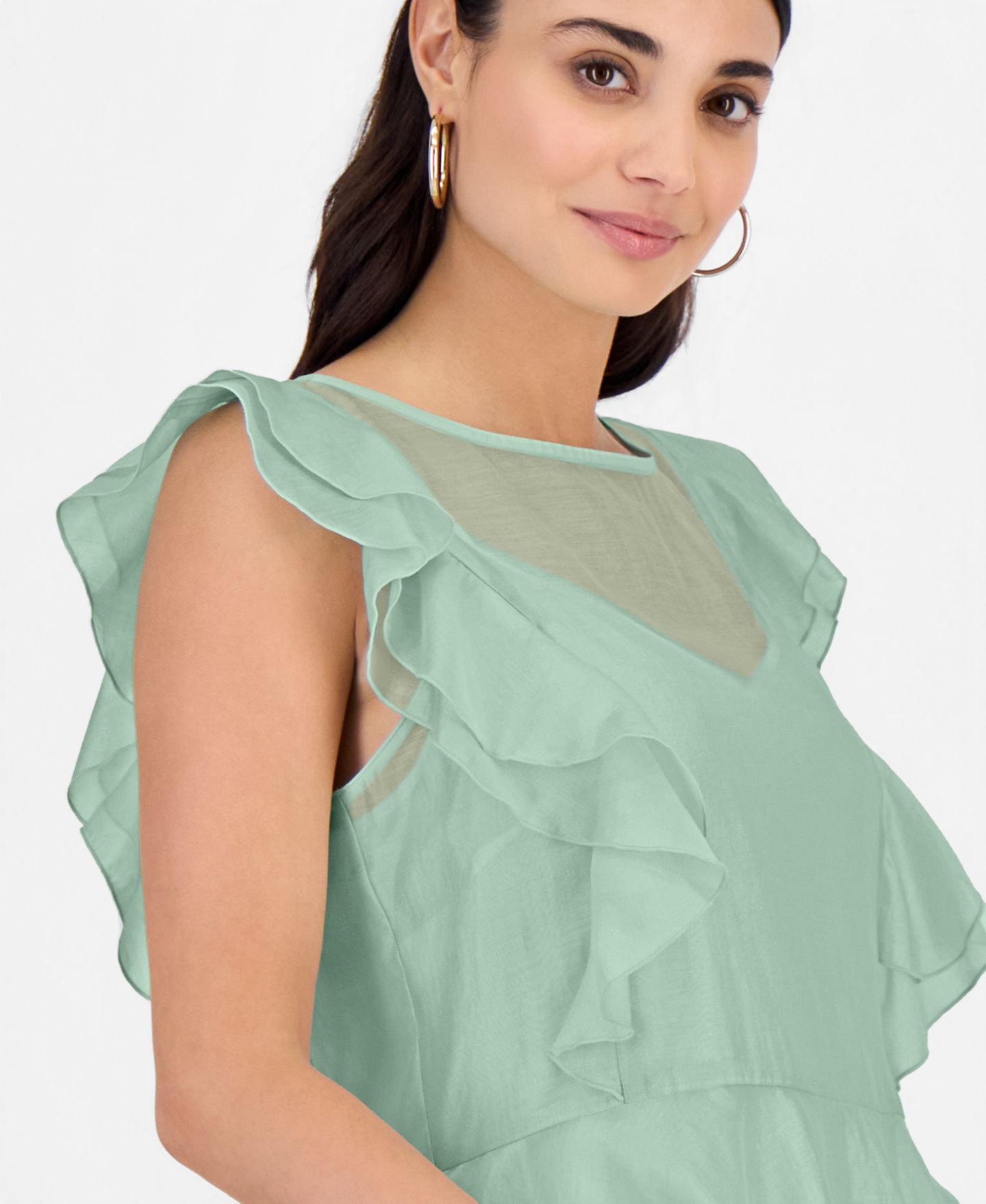 Женская блузка I.N.C. International Concepts Petite Ruffle-Sleeve Peplum Blouse, цвет: Зелёный — фото 2