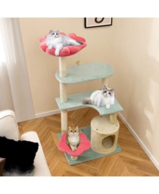 49" Floral Kitten Tower with Flower-Shaped Plush Perch, Multi-Level Aesthetic Cat Furniture