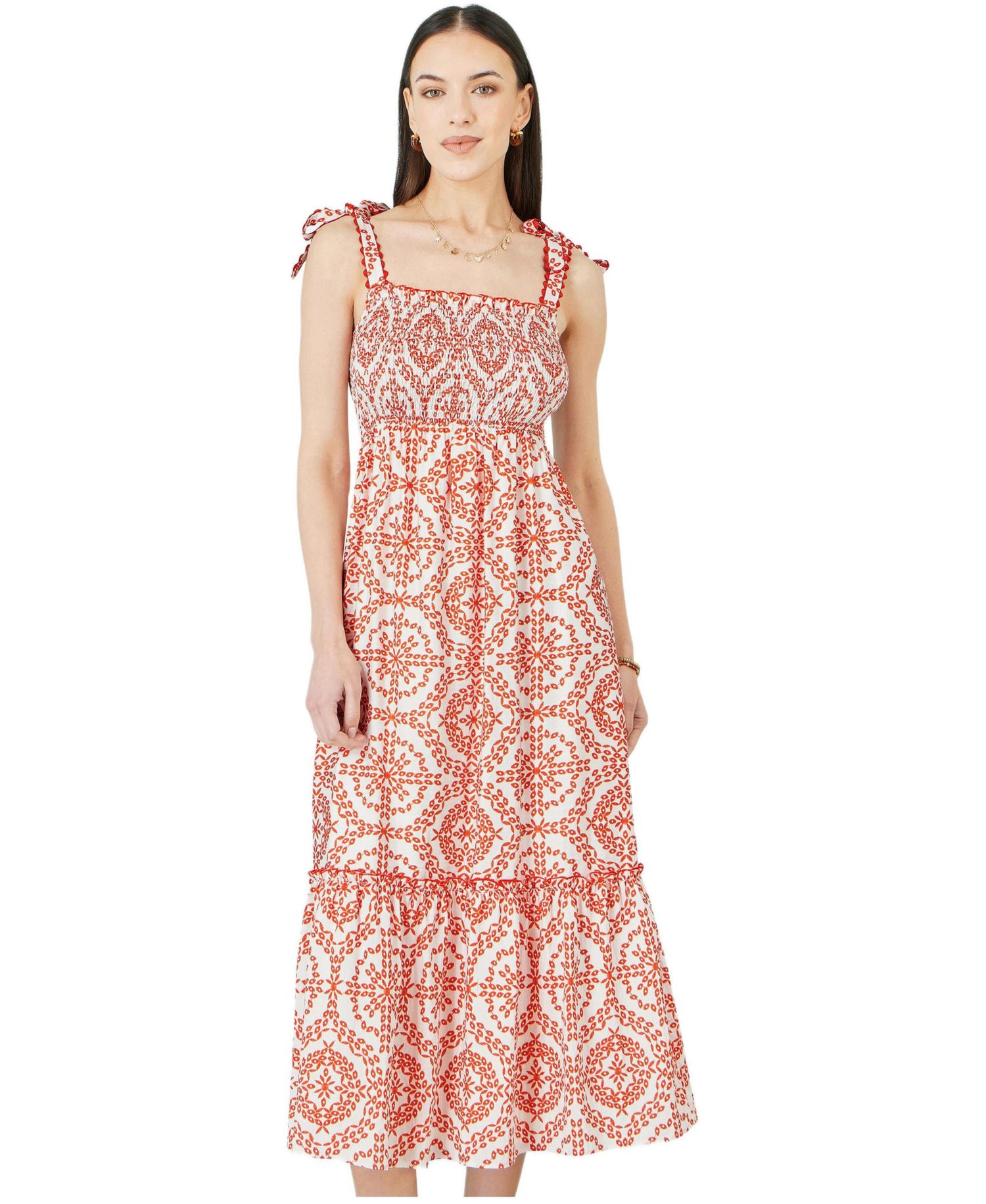 Women's Viscose Ruched Tie Strap Midi Sun Dress