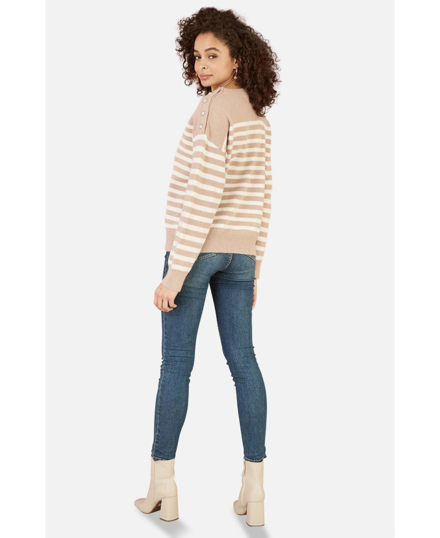 Women's Button Detail Stripe Knitted Jumper