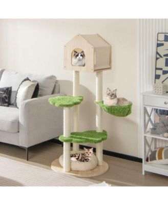 55" Indoor Cat Tree with Sisal Scratching Posts & Cozy Cat Bed, Climbing Stand for Kittens