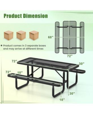 8-Person Picnic Table Set with Benches and Mesh Grid Design