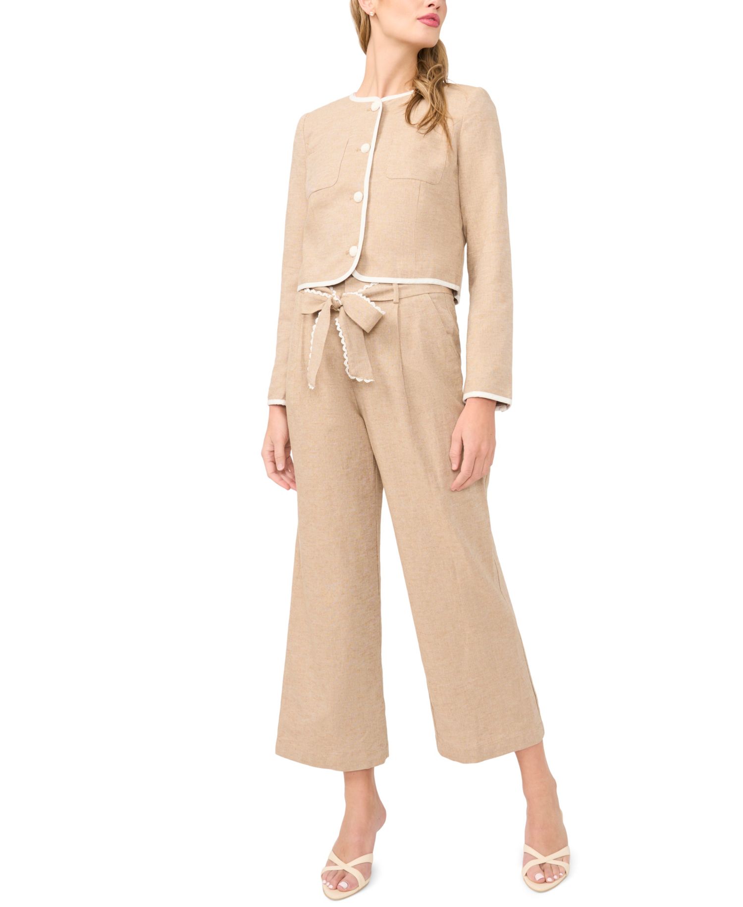 Women's Linen-Blend Contrast Trim Lady Jacket
