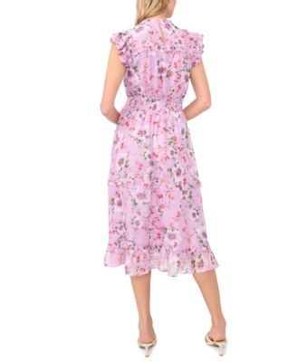 Women's Flutter-Sleeve Smocked Crewneck Midi Dress