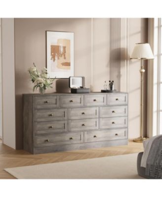2 Drawers Wood Dressers for Bedroom, Wooden Chest of Drawers Clothes Storage Organizer for Living Room, Modern Wide TV Dresser for 65 Inch TV