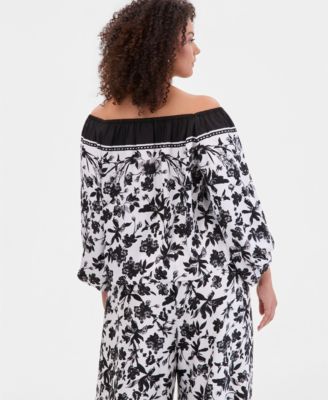 Plus Size Off-The-Shoulder Bubble-Sleeve Top
