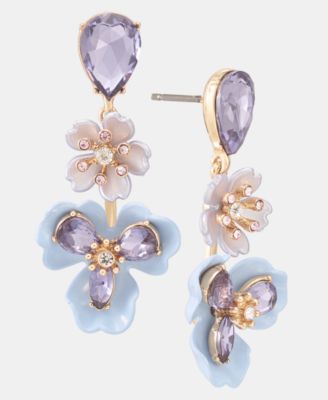 Crystal Flower Linear Drop Earrings