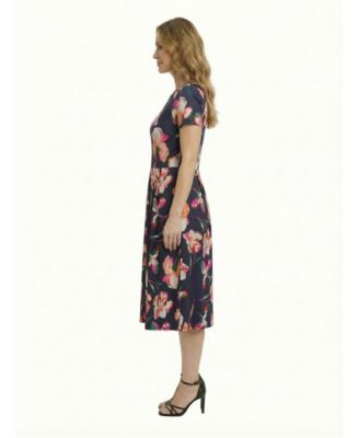 Petite Floral Print Short-Sleeve Midi Dress