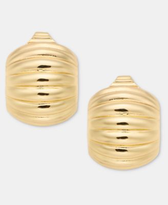 Small Domed Fluted Clip-On Hoop Earrings, 0.7"