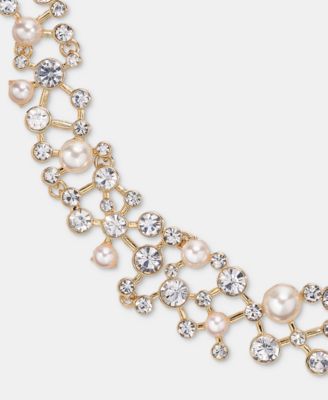 Crystal & Imitation Pearl Cluster Statement Necklace, 16" + 3" extender