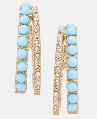 Karl Lagerfeld Paris Gold-Tone Turquoise Split Stone Hoop Earrings - Turquoise 34$