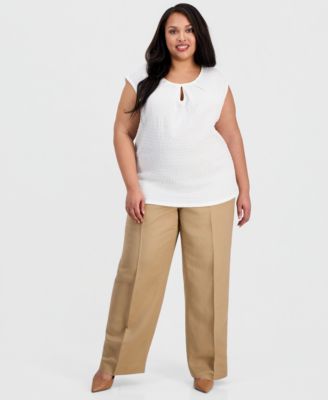 Plus Size Keyhole-Neck Cap-Sleeve Blouse