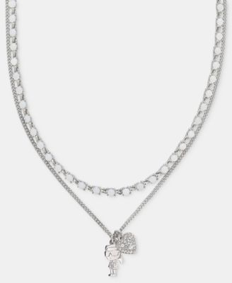 Metal-Tone Two-Row White Karl Pendant Necklace
