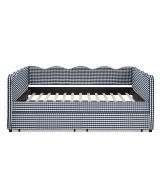 Wood Gingham Wave Shape Daybed with USB Port & 2 Storage Drawers