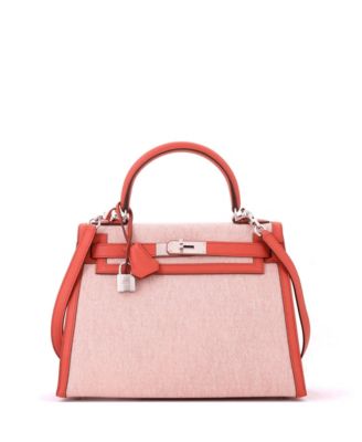 Kelly 28 Handbag Toile and Brown Swift with Palladium Hardware