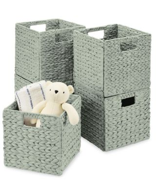 10.5x10.5in Hyacinth Storage Baskets, Set of 5 Multipurpose Collapsible Organizers