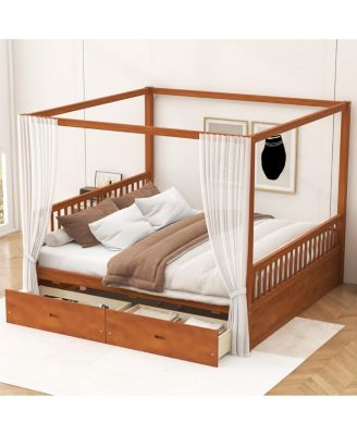Wooden Canopy Bed with Storage Drawers