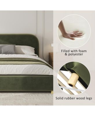 Velvet Platform Bed with Curve Design Headboard