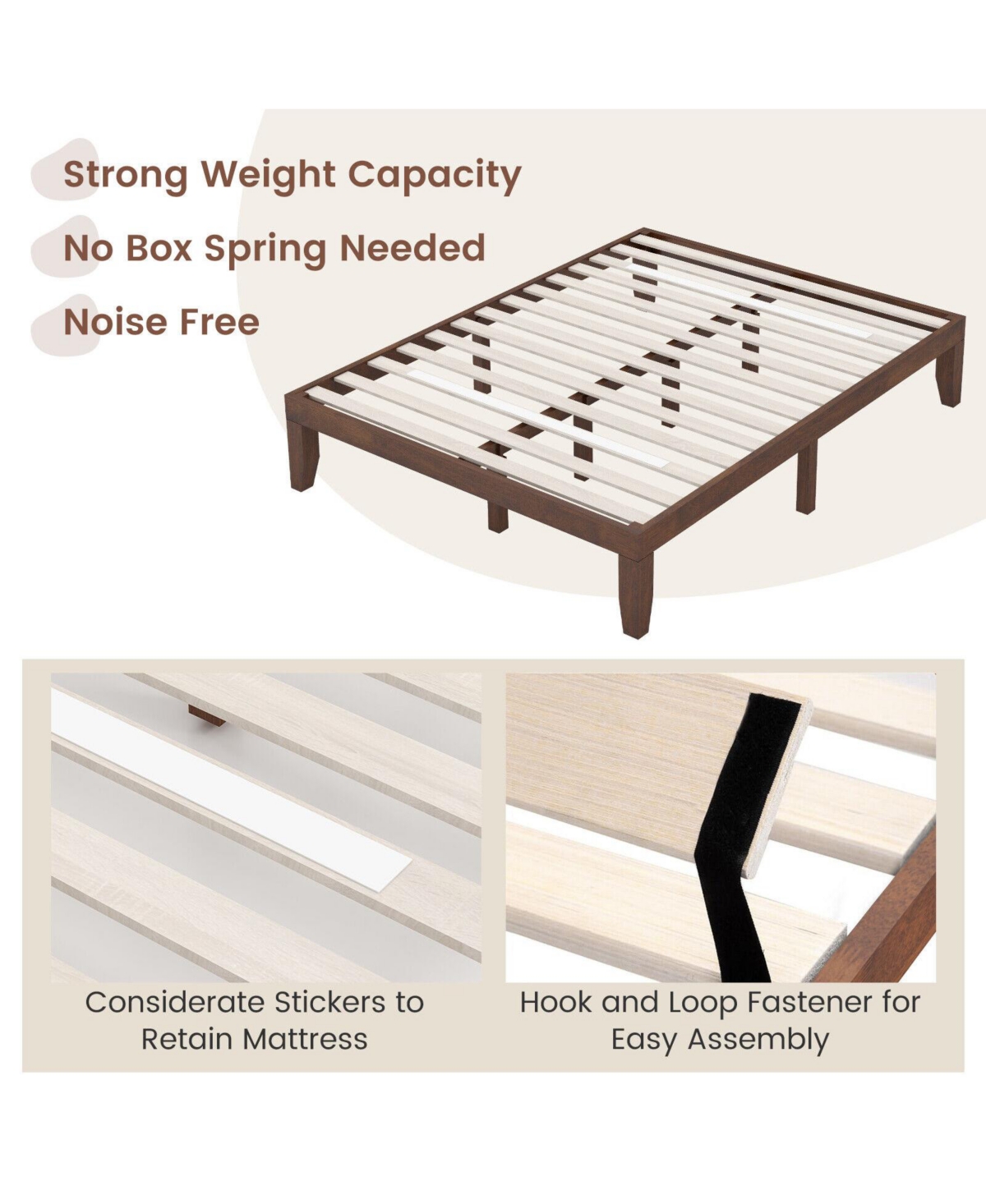 Sugift 14 Inch Rubber Wood Platform Bed Frame with Wood Slat Support