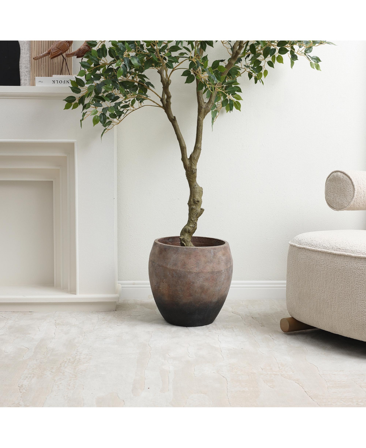 LuxenHome Vintage Base 13.8-Inch Tall Round Cement Planter