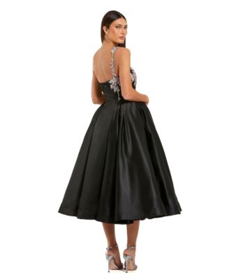 Women's One Shoulder Satin Midi Dress With Beaded Flowers