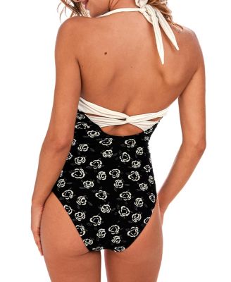Women's Halter Tie Hook & Eye Closure One-Piece Swimsuit