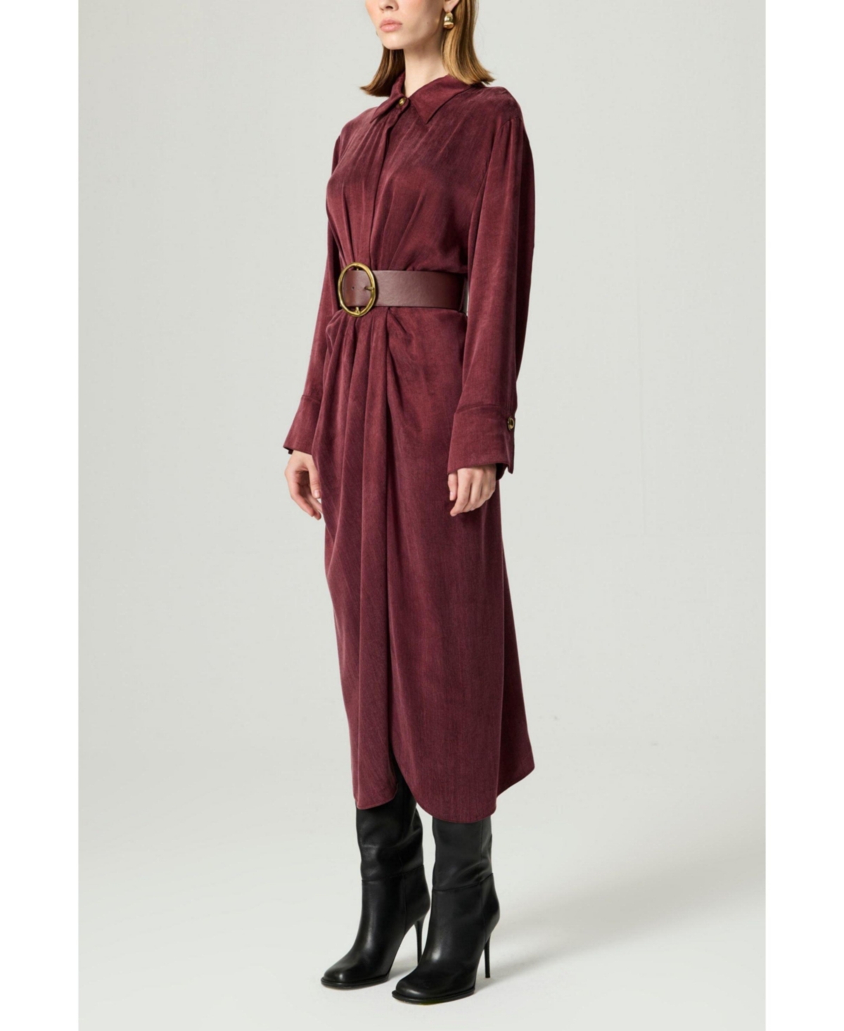 Nocturne Women's Belted Draped Shirt-Collar Maxi Dress