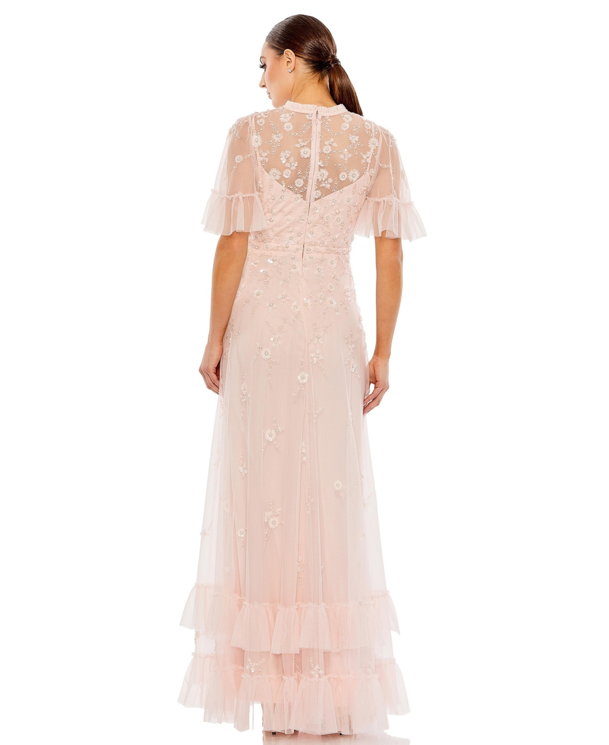 Mac Duggal Women's Ruffled Floral Embellished Flutter Sleeve A Line Gown