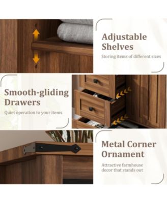 Farmhouse 5 Drawer Dresser for Bedroom, 48" Tall Wood Dressers Chest of Drawer with Sliding Barn Door, Adjustable Shelf, Storage Organizer