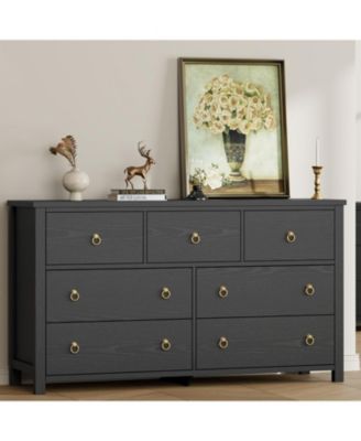7 Drawer Dresser for Bedroom, 54 Inch Wide Wood Chest of Drawers, Large Clothes Storage Cabinet
