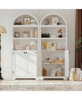 72" Modern Arched Cabinet with Handles – 5-Tier Wooden Pantry Cabinet with Double Doors & Adjustable Shelves