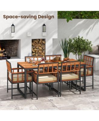 Acacia Wood Patio Chairs Set of 6 w/Cushions & Metal Frame 400 lbs Capacity