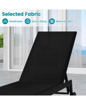 2PCS Patio Chaise Lounge w/Wheels Adjustable 6-Position Backrest Breathable Seat Outdoor
