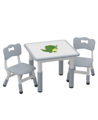 Kids Table and 2 Chairs Set with Graffiti Desktop, Height Adjustable Toddler Table and Chairs Set
