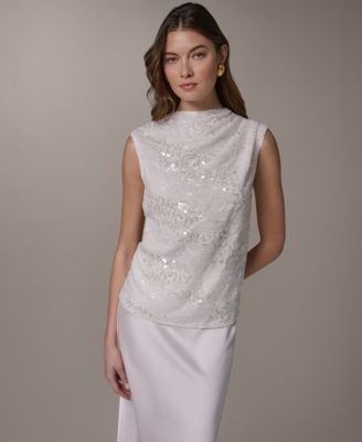 Donna Karan New York - Women's Sequin Gathered Shoulder Blouse