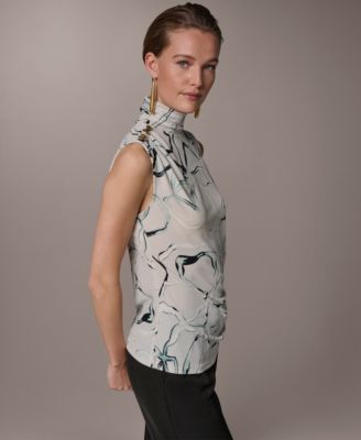 Women's Mock Neck Button Shoulder Top