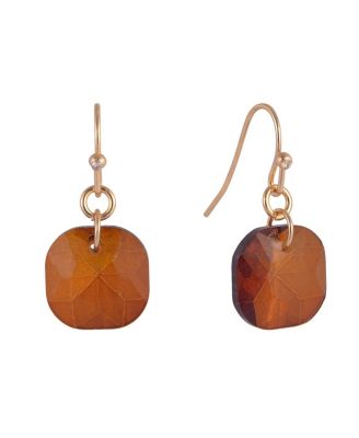 Gold Tone and Topaz Faceted Stone Drop Earrings