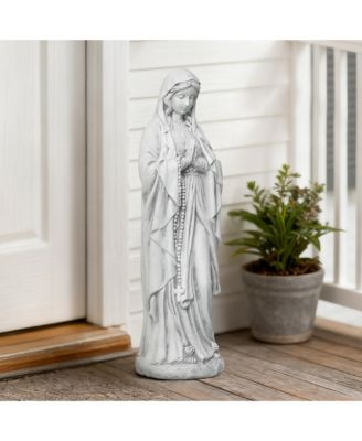 29.3" Praying Mary Statue with Rosary Beads, White Outdoor Religious Decor